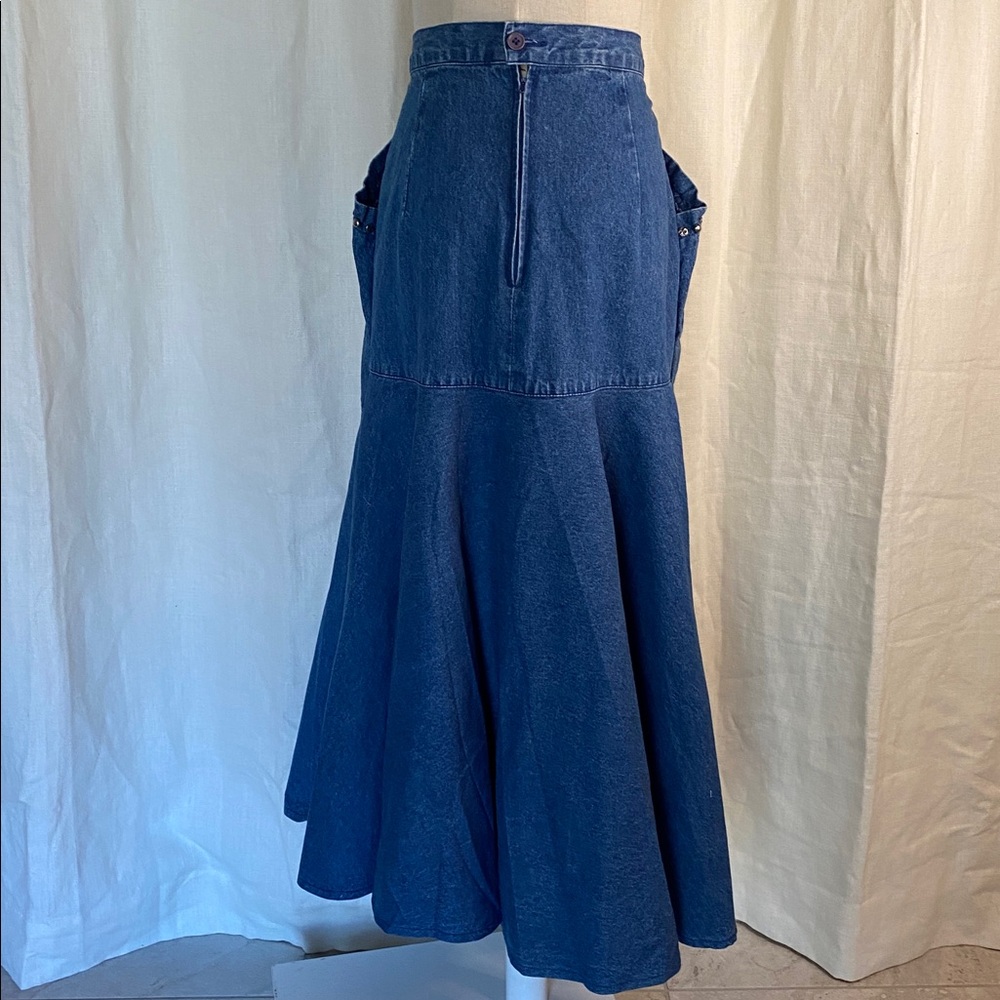 Vintage Denim Floral Beaded Embellished Skirt - Picture 7 of 10